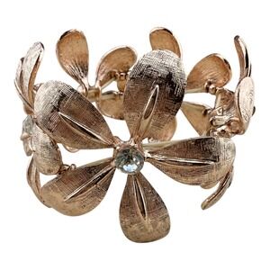 Rose Gold Tone Flower Bracelet Rhinestone Stretch Bangle‎ Women's Jewelry